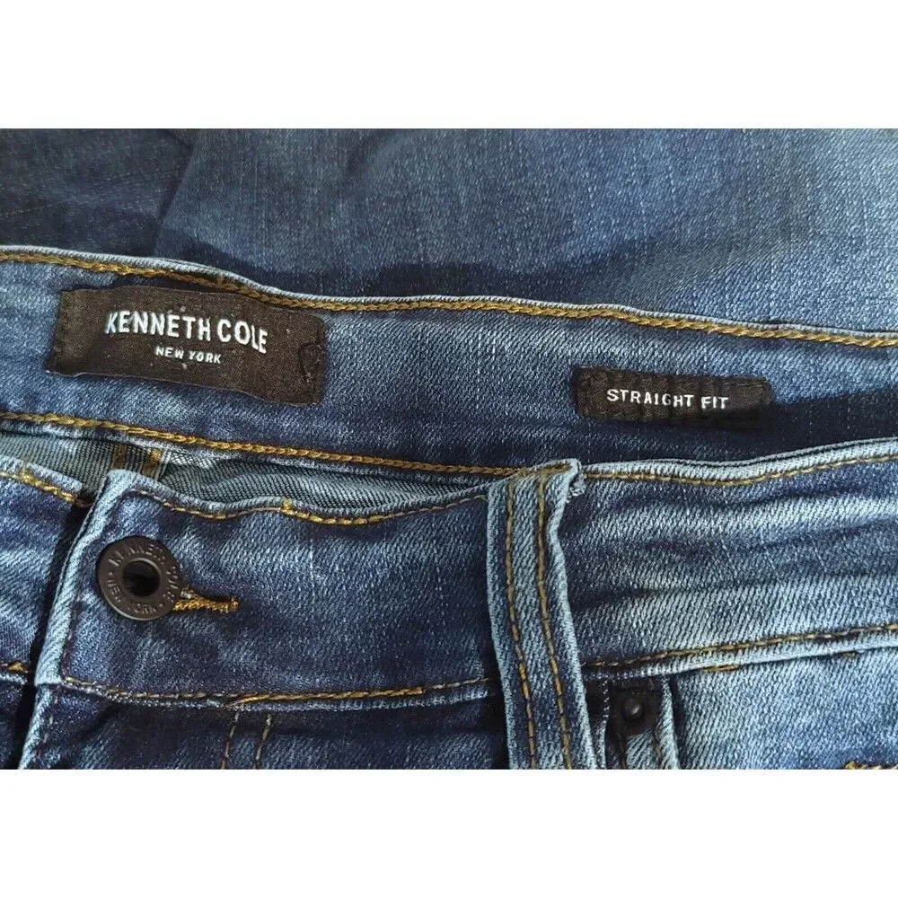 Kenneth Cole New York Men's 40x32 Straight Fit Comfort Stretch Denim Jeans Blue